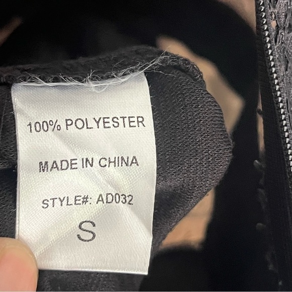 Lace Plunge Mini Dress Black/Cream Small - Picture 11 of 12